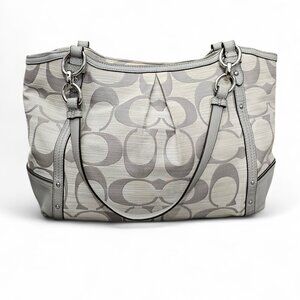 Coach Alexandra Signature Canvas Leather Trim Gray Large Shoulder Bag COA